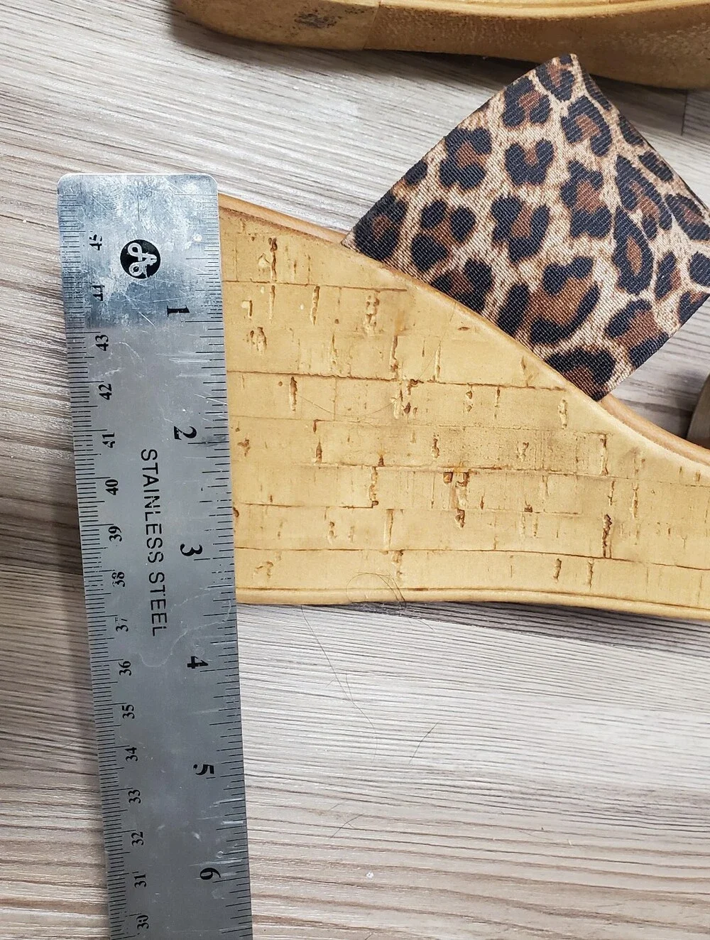 Italian Shoemakers Leopard Print Elastic Faux Cork Wedge Sandals, Size 6